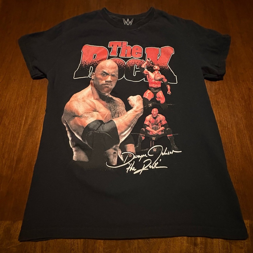 WWE The Rock Dwayne Johnson‎ Graphic T-Shirt Black Size Small Wrestling Tee
